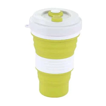 Colourful folding silicone coffee mug in various vibrant colours for on-the-go hydration and convenient portability