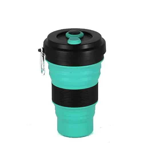 Colourful folding silicone coffee mug in various vibrant colours for on-the-go hydration and convenient portability