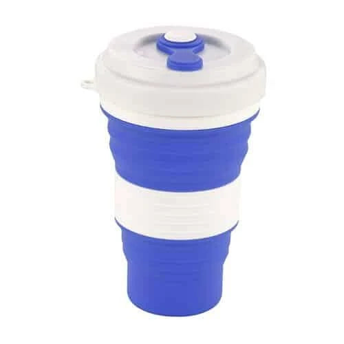Colourful folding silicone coffee mug in various vibrant colours for on-the-go hydration and convenient portability
