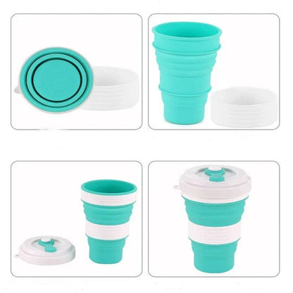 Colourful folding silicone coffee mug in various vibrant colours for on-the-go hydration and convenient portability