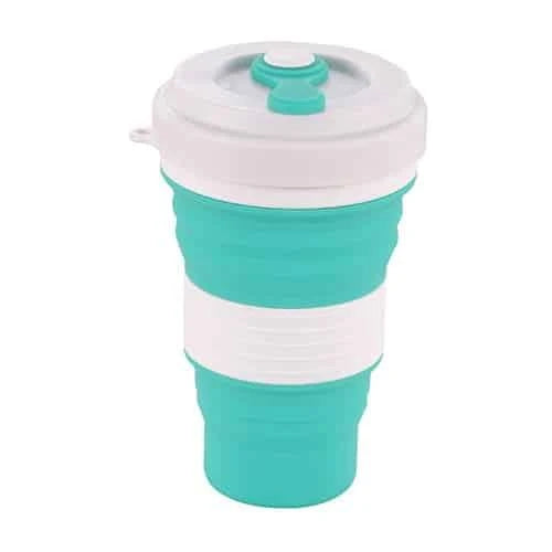 Colourful folding silicone coffee mug in various vibrant colours for on-the-go hydration and convenient portability