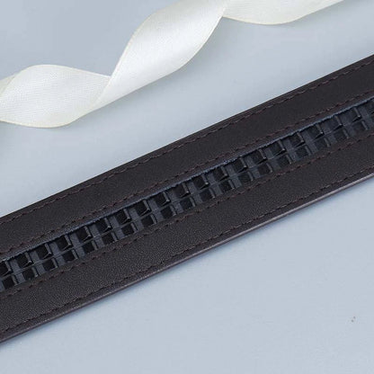 Premium genuine leather men's casual business belt with adjustable length and water-ripple embossed pattern