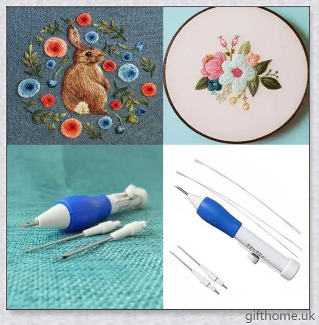 A DIY magic embroidery pen with 4 punch needles, designed for easy and versatile embroidery projects.