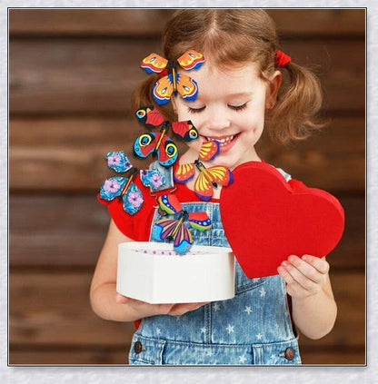 Colourful magic flying butterflies taking flight from a greeting card or book, creating a delightful surprise
