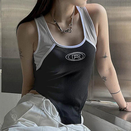 A stylish black suspender vest with functional stitching and a contoured hem, perfect for elevating any outfit