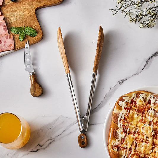 Durable and stylish non-stick BBQ and cooking tongs made from premium wood