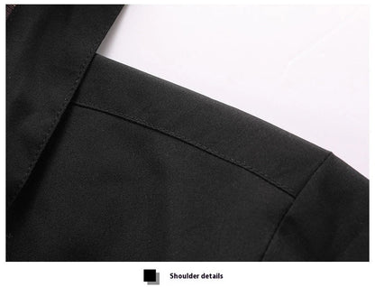 Premium waterproof hooded jacket in black, red, and white colours with dimensional patch pockets and a straight hem design.