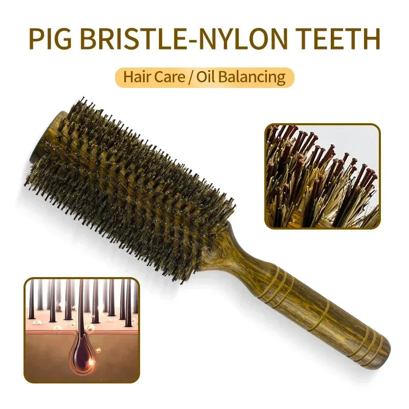 Professional Boar Bristle Round Hair Brush for Salon-Quality Styling at Home