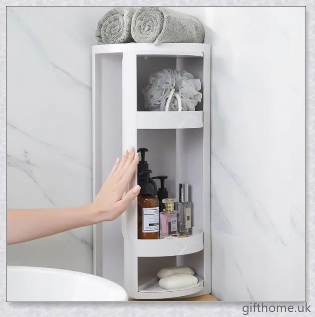 Premium Nordic style bathroom corner storage rack with 3 tiers for organising toiletries, towels and other essentials