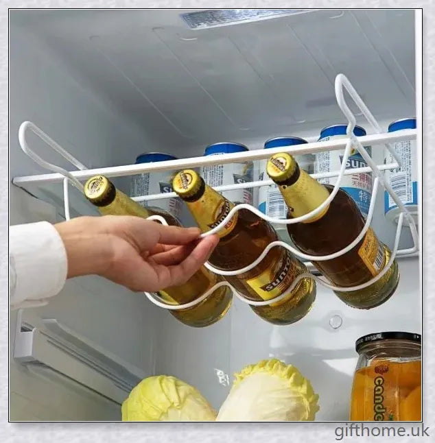 Fridge Bottle Rack - a premium iron accessory that securely holds and organises bottled drinks in your refrigerator