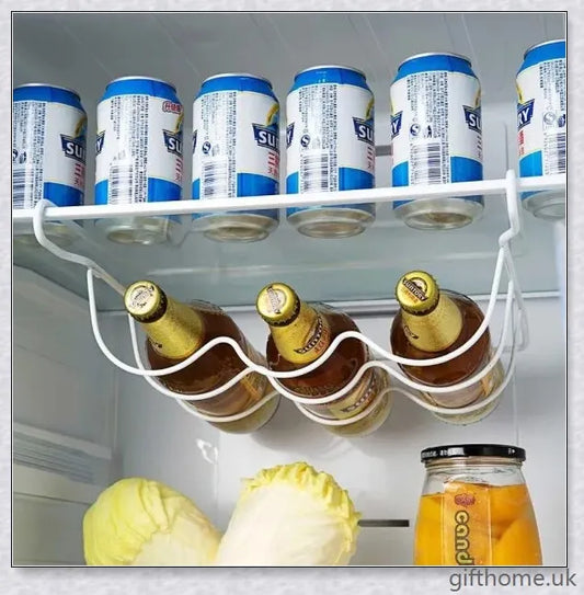 Fridge Bottle Rack - a premium iron accessory that securely holds and organises bottled drinks in your refrigerator