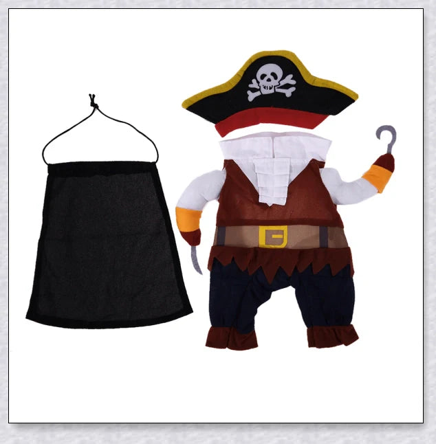 A cat wearing a pirate costume, designed to bring style and comfort to your feline friend during Halloween and other occasions.