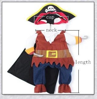 A cat wearing a pirate costume, designed to bring style and comfort to your feline friend during Halloween and other occasions.