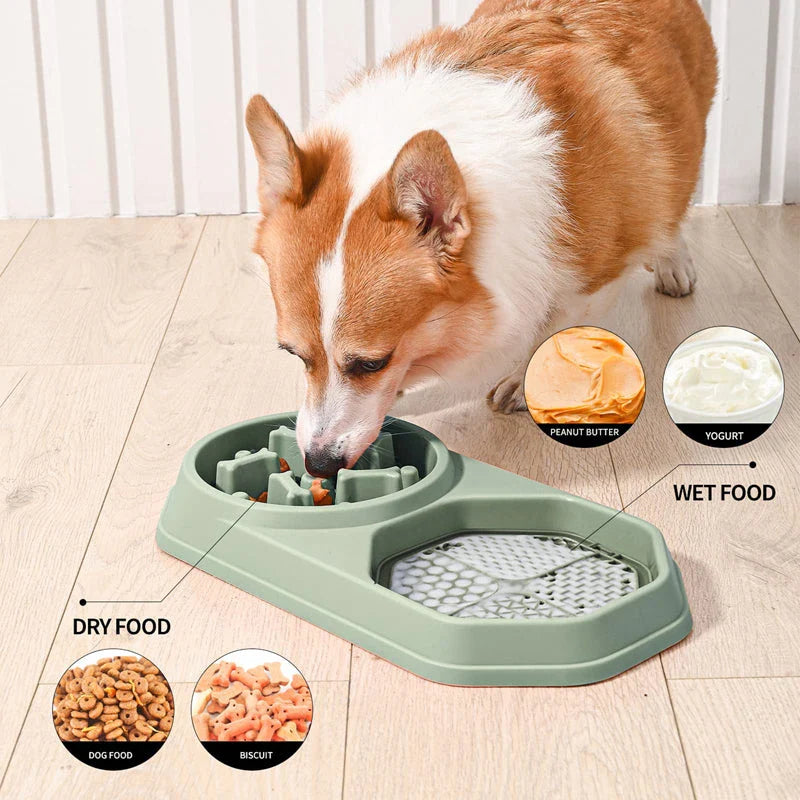 2-in-1 Slow Feeder Dog Bowl and Lick Mat from Trendha, featuring a slow feeder bowl and a lick mat for a complete and healthy feeding experience.