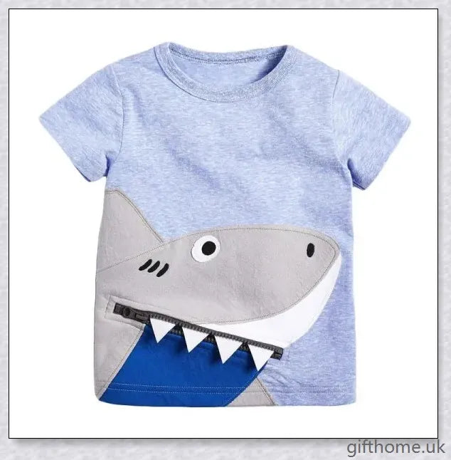 Boys' Knitted Cotton Short Sleeve Cartoon T-Shirt with playful cartoon print, soft breathable fabric, and moisture-wicking technology