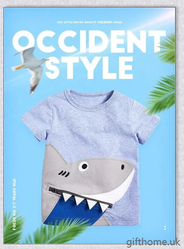Boys' Knitted Cotton Short Sleeve Cartoon T-Shirt with playful cartoon print, soft breathable fabric, and moisture-wicking technology