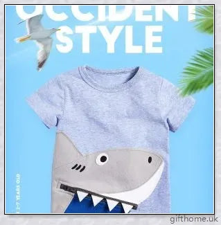 Boys' Knitted Cotton Short Sleeve Cartoon T-Shirt with playful cartoon print, soft breathable fabric, and moisture-wicking technology