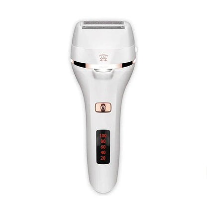 4-in-1 electric lady shaver and foot callus remover with stainless steel blades, adjustable speeds, and LED light