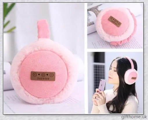 Bluetooth headphones with warm, plush earmuffs in a foldable, adjustable design for comfortable winter wear