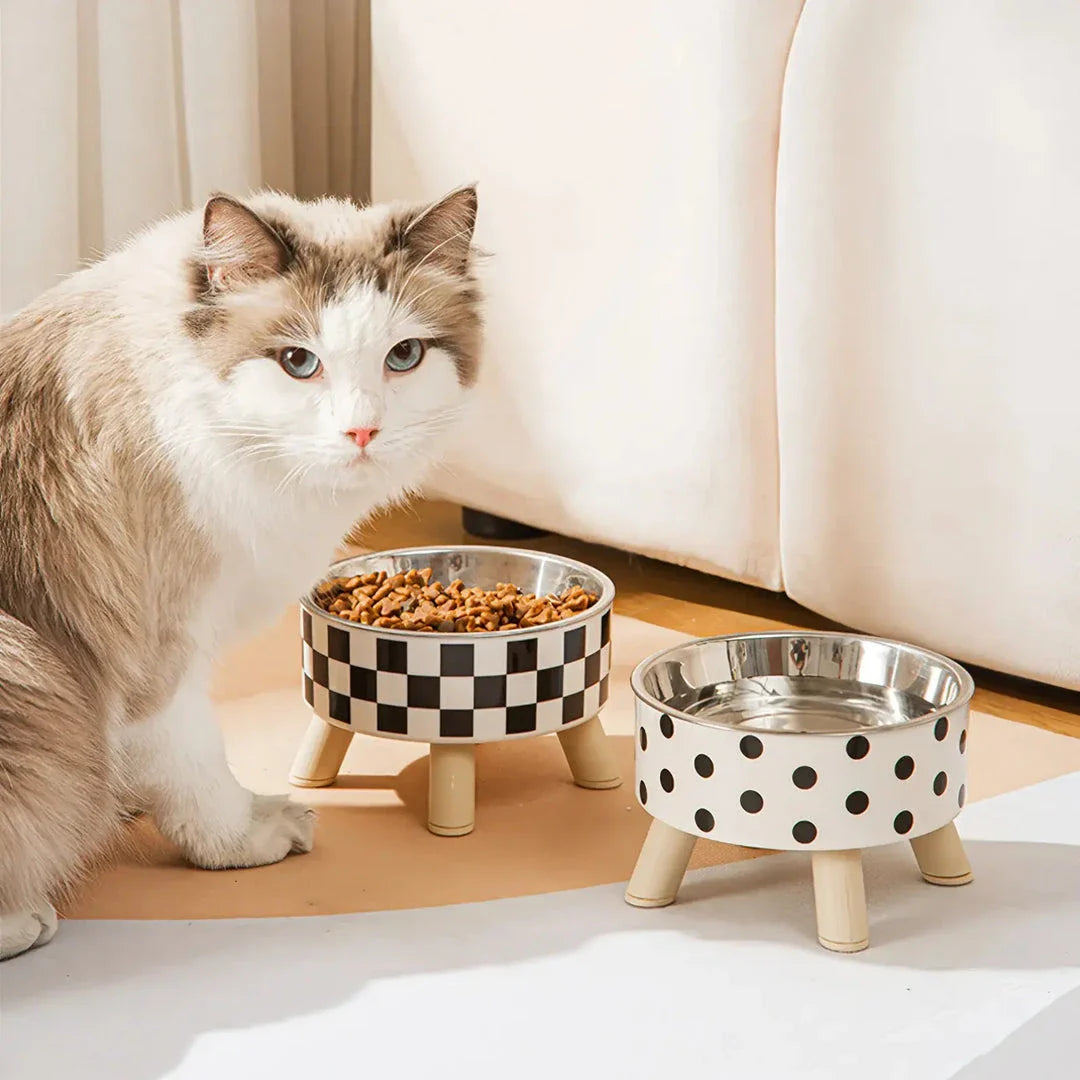 Elevated cat feeder bowl with anti-choking design, suitable for both cats and small-to-medium dogs