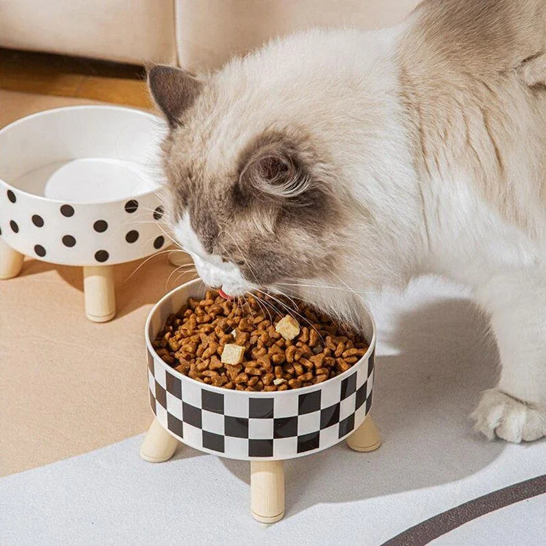 Elevated cat feeder bowl with anti-choking design, suitable for both cats and small-to-medium dogs