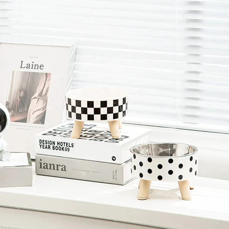 Elevated cat feeder bowl with anti-choking design, suitable for both cats and small-to-medium dogs