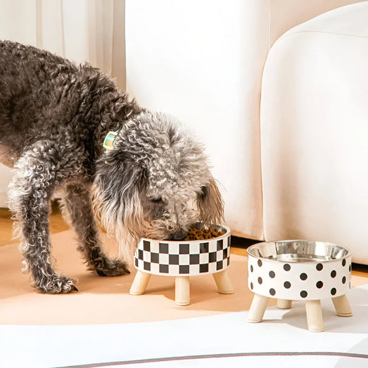 Elevated cat feeder bowl with anti-choking design, suitable for both cats and small-to-medium dogs