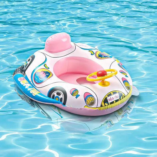 Baby Swim Ring Tube with Steering Wheel and Horn - Inflatable Water Toy for Safe and Fun Summer Adventures