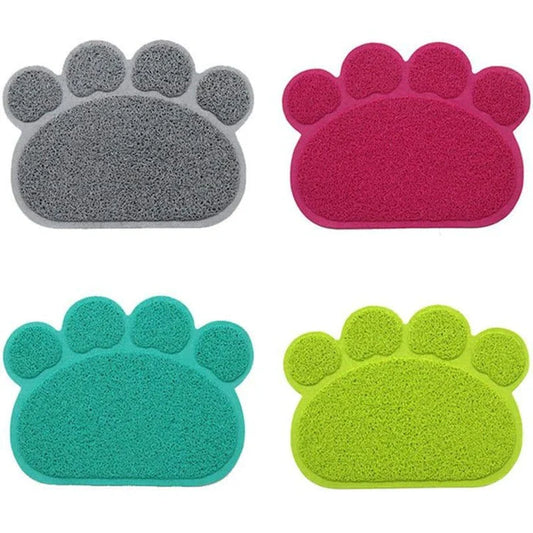 Colourful pet feeding mat made of durable PVC material, with a vibrant green design and slip-resistant surface to keep bowls in place during mealtimes.