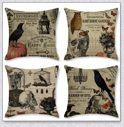 Pilloweep Halloween Sofa Pillowcase Collection with spooky skull, pumpkin, and crow designs
