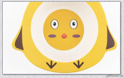 Vibrant animal-themed bamboo fibre children's plate with rounded edges and stable base for a safe and engaging mealtime experience