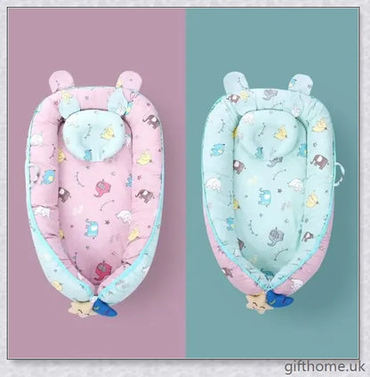 A cozy, anti-shock and anti-pressure baby sleeping crib with adorable animal print designs, providing a safe and comfortable sleeping environment for infants.