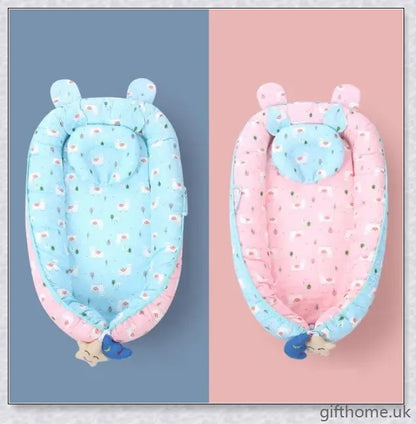A cozy, anti-shock and anti-pressure baby sleeping crib with adorable animal print designs, providing a safe and comfortable sleeping environment for infants.