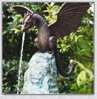 Precision Casting Fire-Breathing Dragon Sculpture Waterscape, a majestic half-metre tall bronze-like dragon statue for your garden