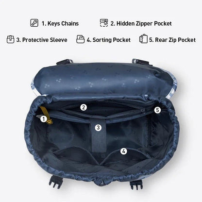 A premium backpack with a stylish dragon camouflage design, featuring a spacious interior, comfortable straps, and secure closures for the modern student.