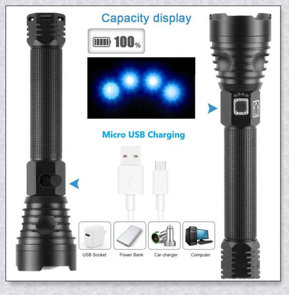 UK's Most Powerful LED Police Torch with Zoomable Beam, 2500 Lumens, Tactical Flashlight for Outdoor, Emergency, and Home Use
