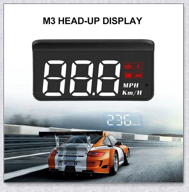 M3 Auto OBD2 GPS Head Up Display for Cars, featuring real-time speed, compass, and satellite information display