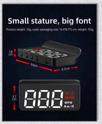 M3 Auto OBD2 GPS Head Up Display for Cars, featuring real-time speed, compass, and satellite information display