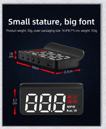 M3 Auto OBD2 GPS Head Up Display for Cars, featuring real-time speed, compass, and satellite information display