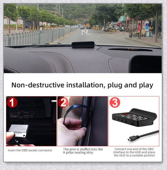 M3 Auto OBD2 GPS Head Up Display for Cars, featuring real-time speed, compass, and satellite information display