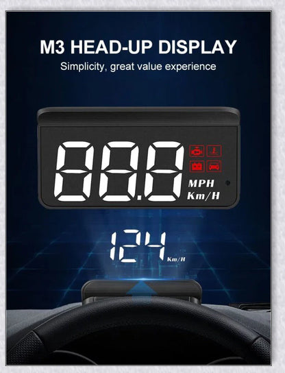 M3 Auto OBD2 GPS Head Up Display for Cars, featuring real-time speed, compass, and satellite information display
