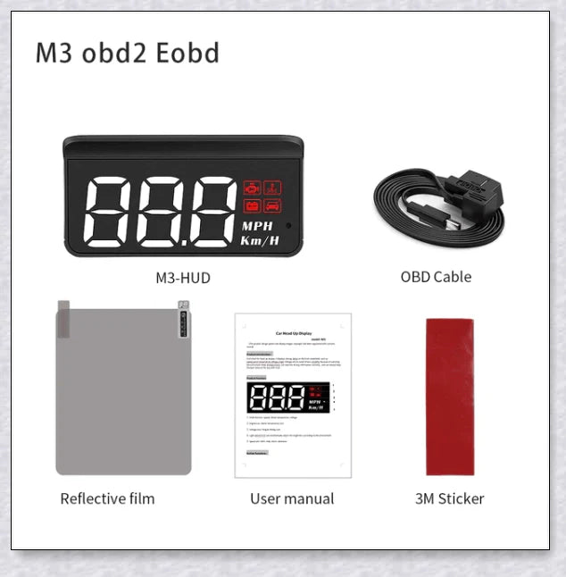 M3 Auto OBD2 GPS Head Up Display for Cars, featuring real-time speed, compass, and satellite information display