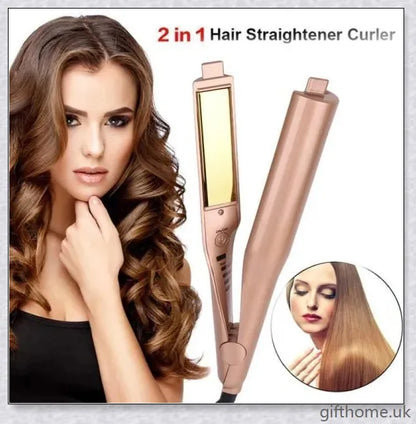 2-in-1 Twist Straightening and Curling Iron with Ceramic and Tourmaline Plates, Adjustable Temperature Settings, and Rapid Heat-up for Salon-Quality Hairstyles