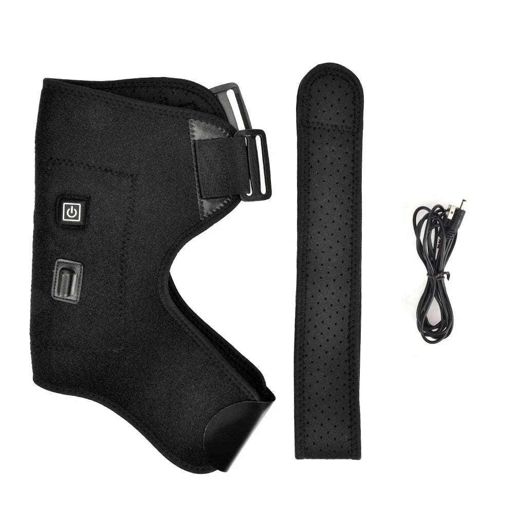 Trendha's Electric Heat Therapy Shoulder Brace with adjustable temperature control and universal fit design for shoulder pain relief and rehabilitation.