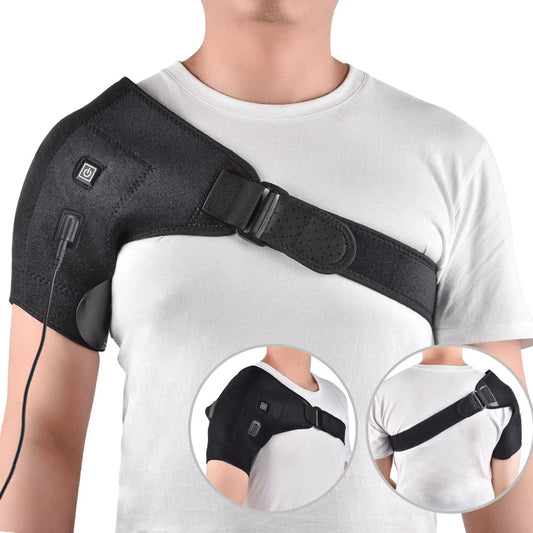Trendha's Electric Heat Therapy Shoulder Brace with adjustable temperature control and universal fit design for shoulder pain relief and rehabilitation.