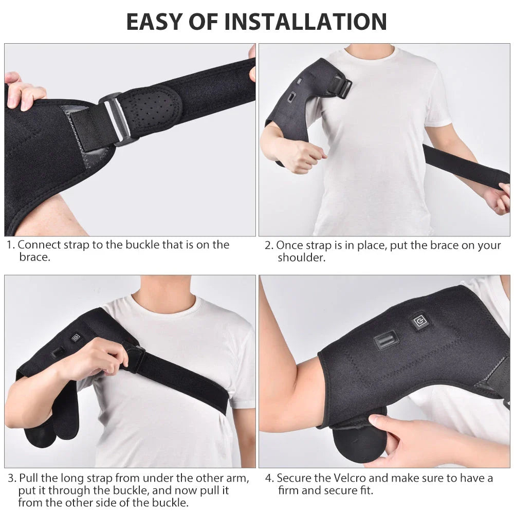 Trendha's Electric Heat Therapy Shoulder Brace with adjustable temperature control and universal fit design for shoulder pain relief and rehabilitation.