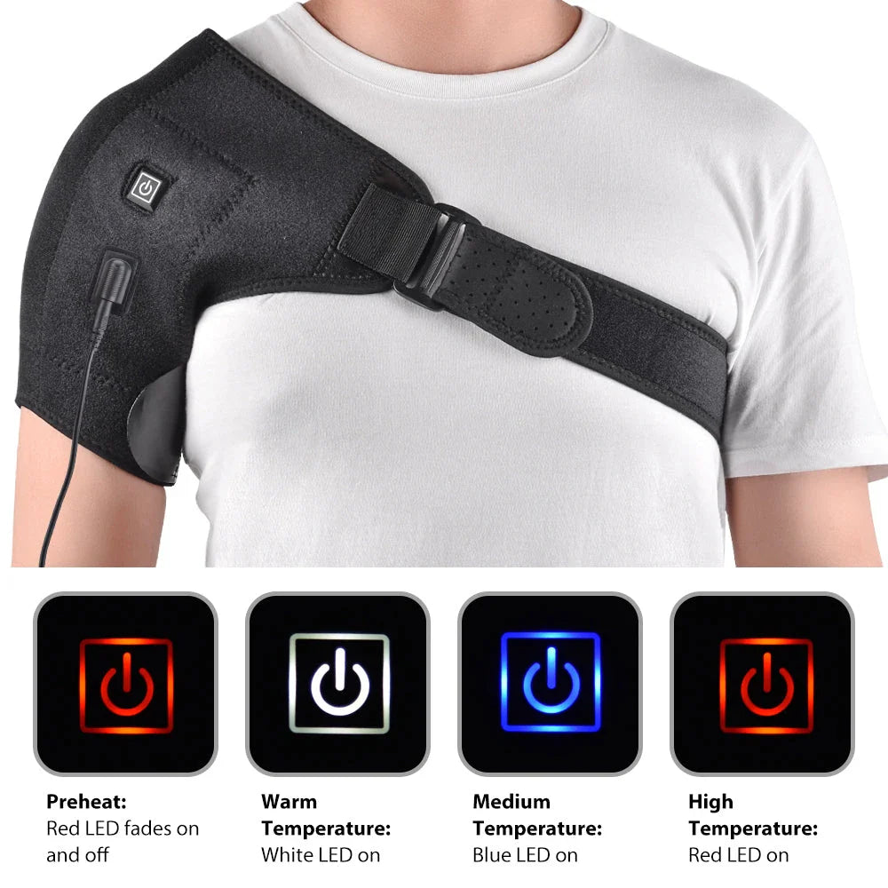 Trendha's Electric Heat Therapy Shoulder Brace with adjustable temperature control and universal fit design for shoulder pain relief and rehabilitation.