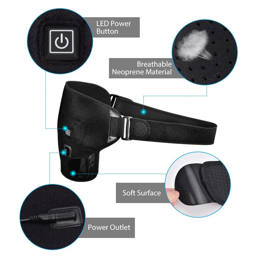 Trendha's Electric Heat Therapy Shoulder Brace with adjustable temperature control and universal fit design for shoulder pain relief and rehabilitation.