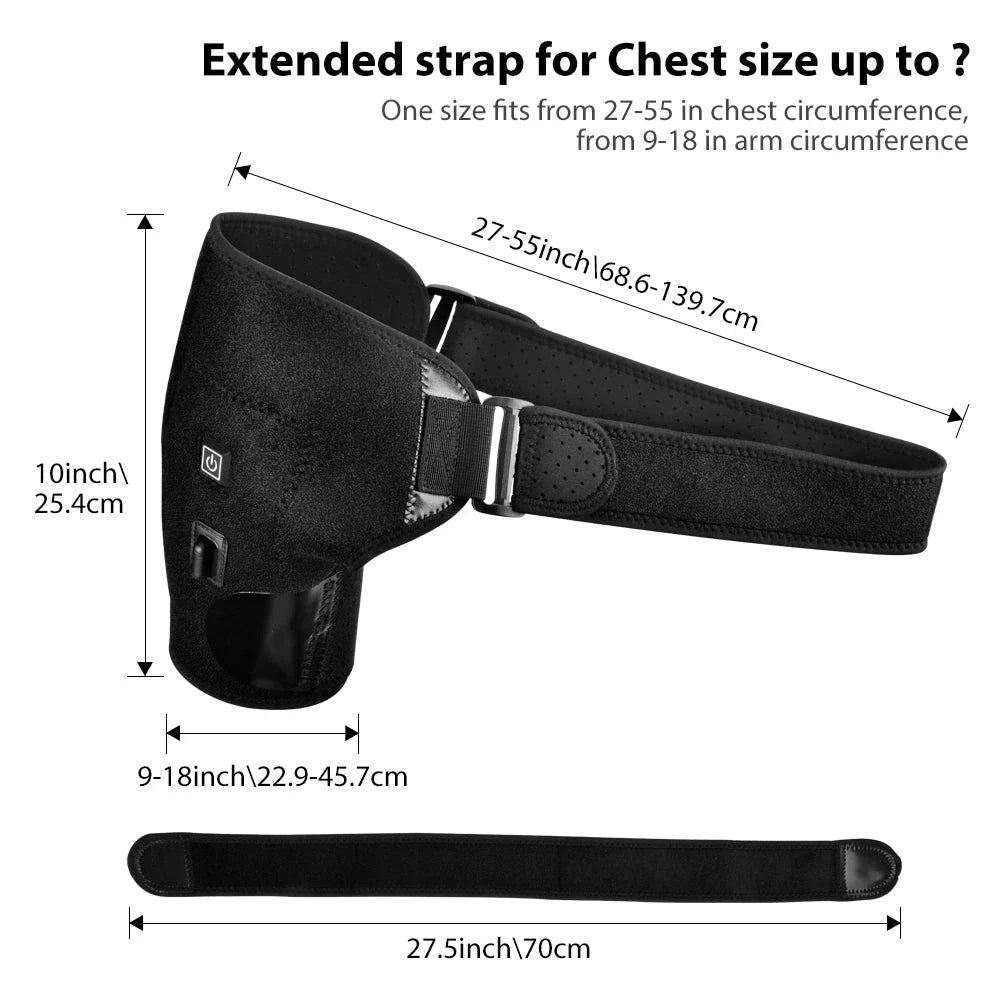 Trendha's Electric Heat Therapy Shoulder Brace with adjustable temperature control and universal fit design for shoulder pain relief and rehabilitation.