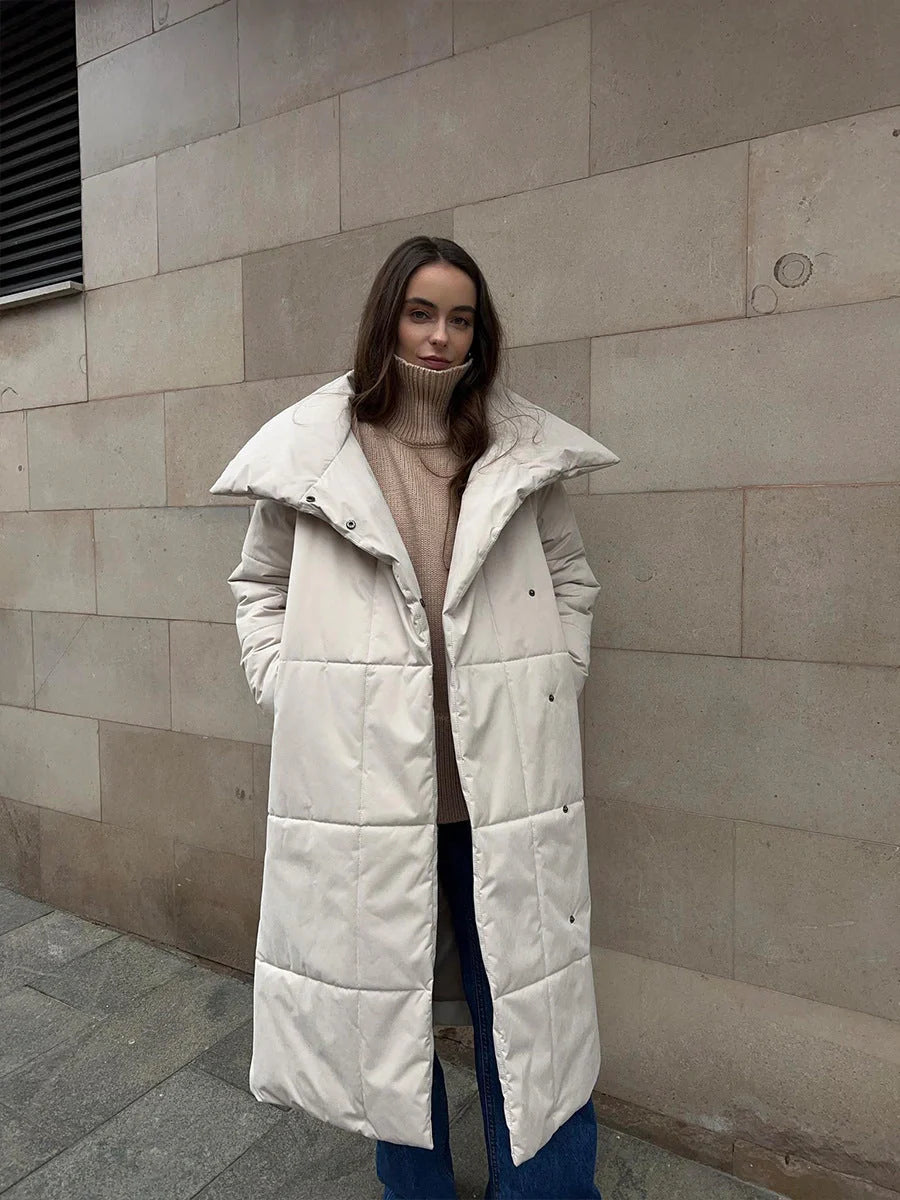 Women's winter warm cotton jacket with large lapel and lace-up design in various colours